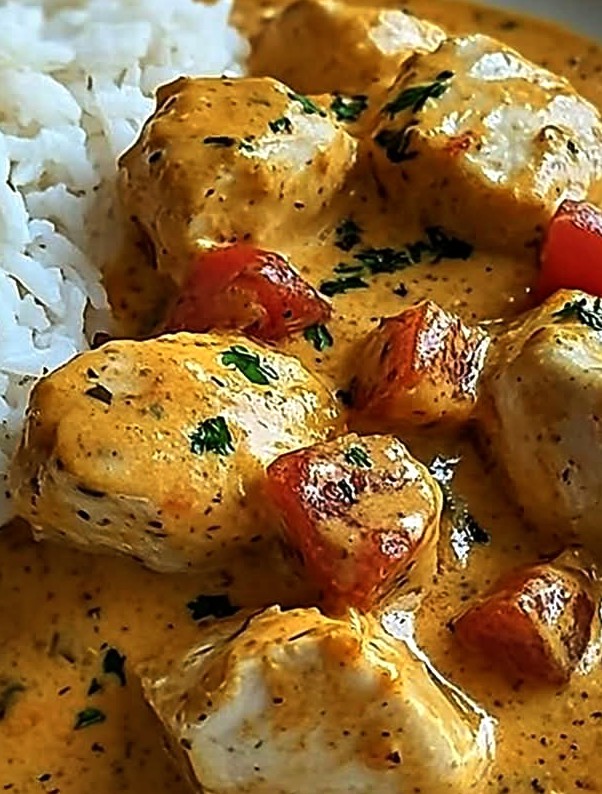 Creamy Chicken Curry with Steamed Basmati Rice