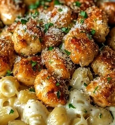 Garlic Butter Chicken Bites with Creamy Parmesan Pasta