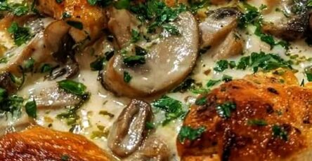 Creamy Chicken Casserole with Mushrooms & Garlic