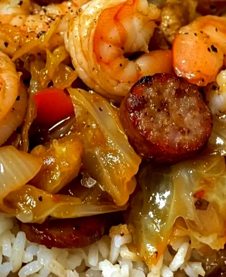 Shrimp and Sausage Cabbage Bowl with Rice