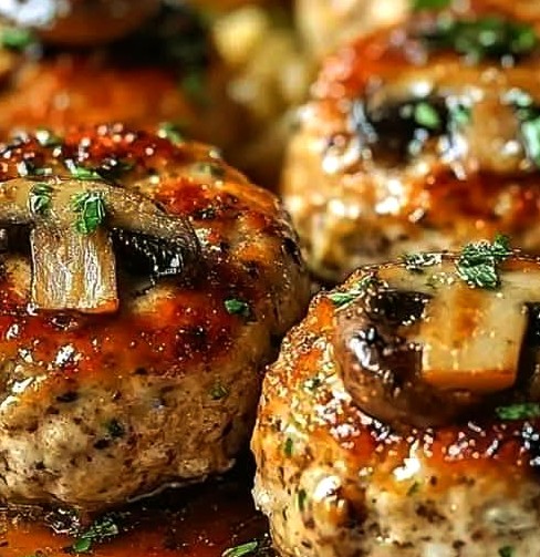 Garlic Parmesan Chicken Meatloaves with Creamy Mushroom Sauce