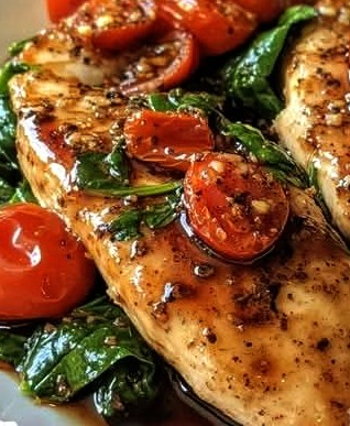 Balsamic Chicken Breast with Spinach and Cherry Tomatoes Recipe
