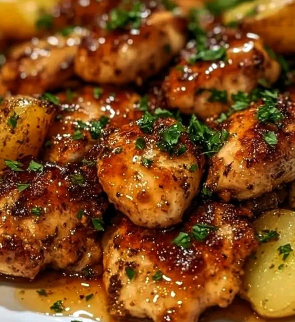 Creamy Hot Honey Garlic Chicken Alfredo with Truffle Pesto Potatoes