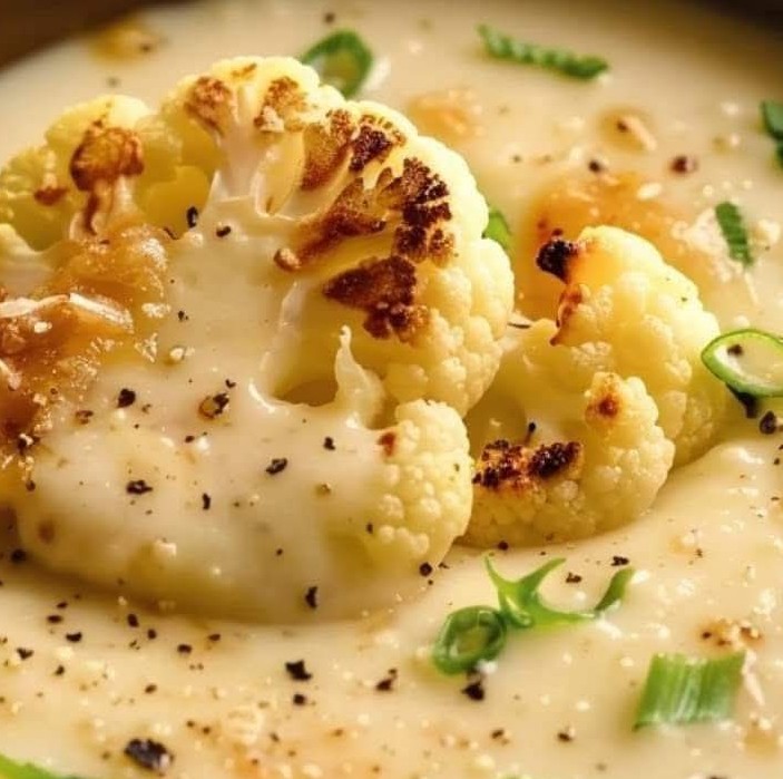 Roasted Garlic Cheddar Cauliflower Soup