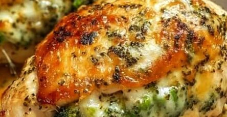 Cheesy Broccoli Stuffed Chicken Breast with Creamy Parmesan Sauce