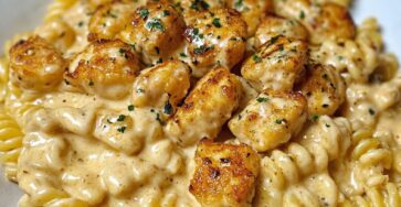 Garlic Chicken Bites with Creamy Cheesy Rotini Pasta