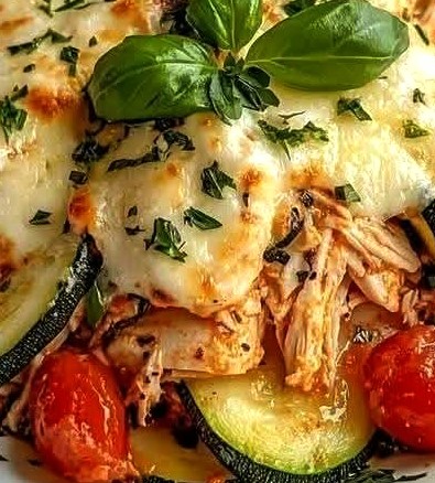 Cheesy Chicken Zucchini Bake with Tomatoes