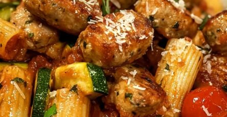 Chicken Sausages with Zucchini, Tomatoes, and Pasta