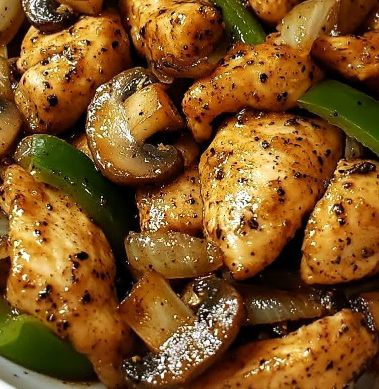Black Pepper Chicken with Mushrooms Stir Fry