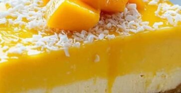 Mango Coconut Cheesecake with Passion Fruit Glaze