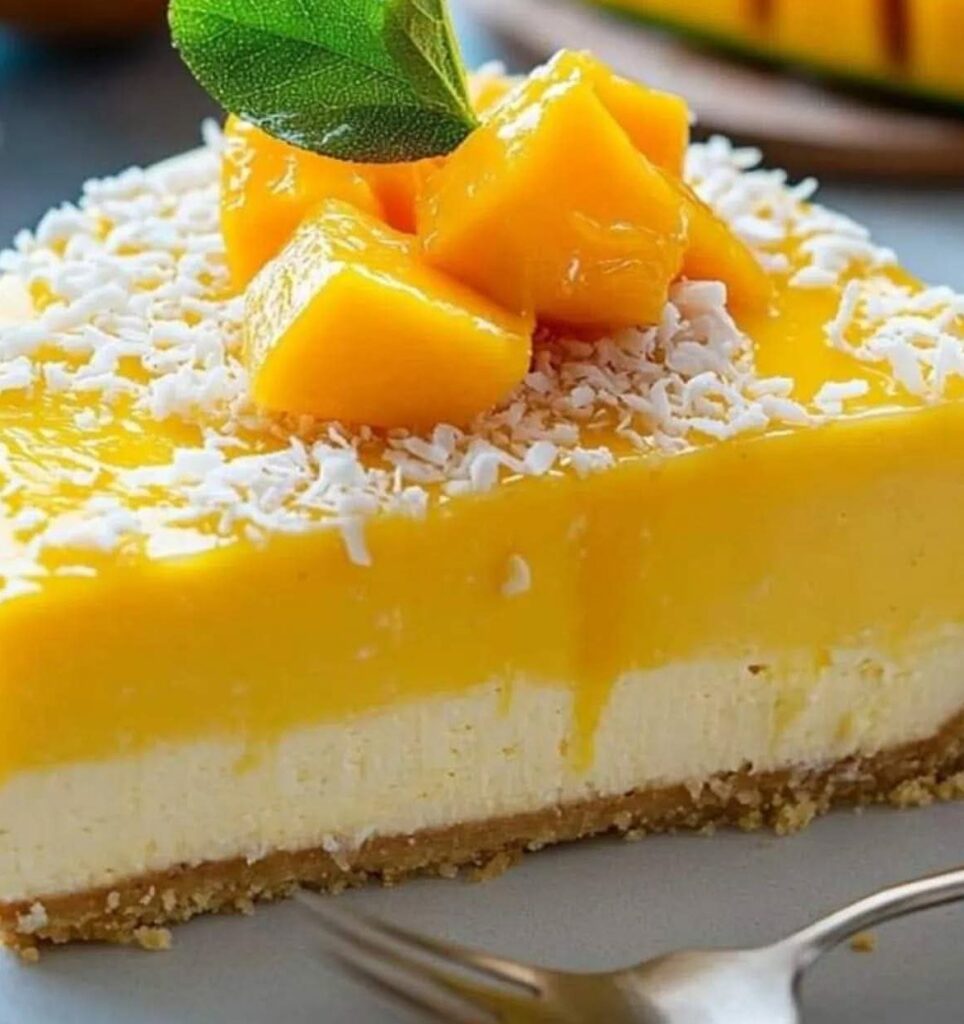 Mango Coconut Cheesecake with Passion Fruit Glaze