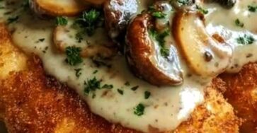 Crispy Golden Chicken with Creamy Parmesan Mushroom Sauce