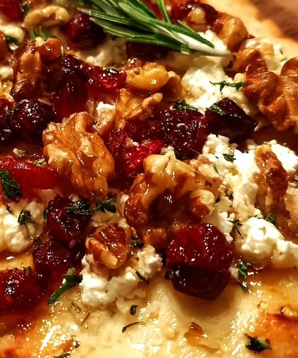 Cranberry & Goat Cheese Flatbread with Maple-Honey Vinaigrette