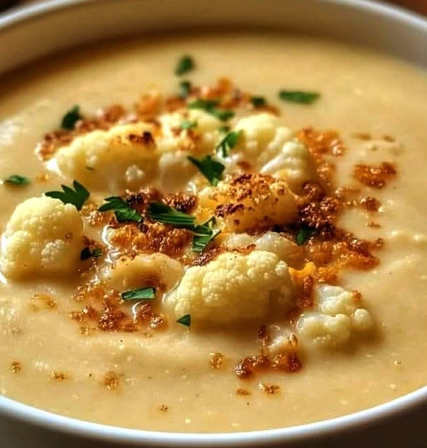 Roasted Garlic Cheddar Cauliflower Soup