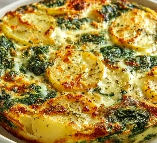 Cheesy Potato & Spinach Quiche (No Crust)