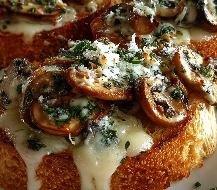 Cheesy Garlic Mushroom Bruschetta Recipe