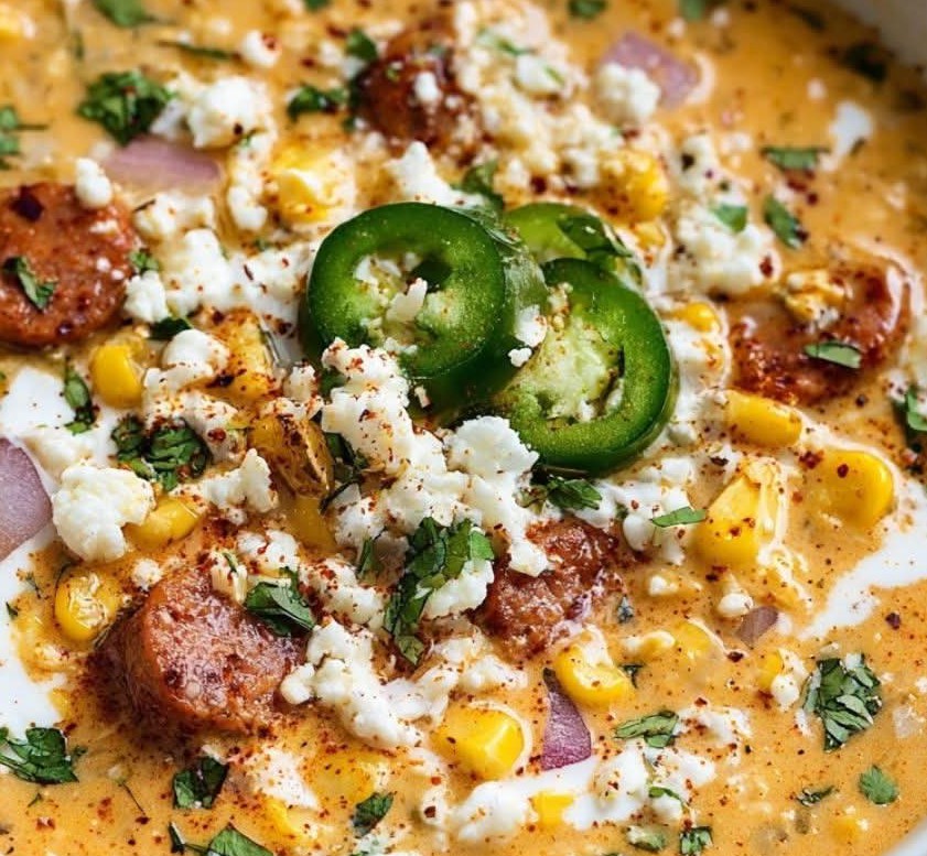 Crockpot Mexican Street Corn & Sausage Soup