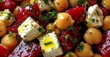 Chickpea, Beet & Feta Salad with Lemon-Garlic Vinaigrette