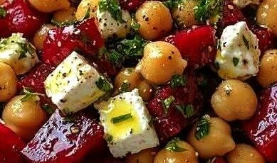 Chickpea, Beet & Feta Salad with Lemon-Garlic Vinaigrette