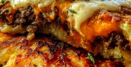 Potato Pancakes with Savory Beef and Cheddar Cheese
