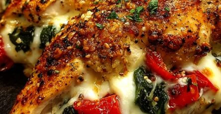 Roasted Red Pepper, Spinach & Mozzarella Stuffed Chicken Breast