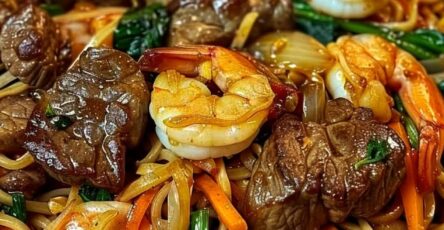 Surf & Turf Noodle Stir-Fry with Steak & Shrimp