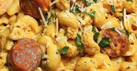 Crockpot Garlic Creamy Pepper Jack Chicken & Sausage Macaroni