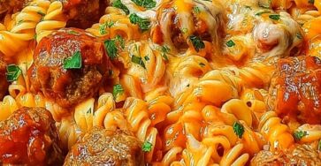 Cheesy BBQ Ranch Meatball Pasta Bake