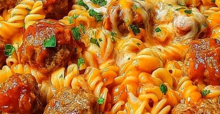 Cheesy BBQ Ranch Meatball Pasta Bake