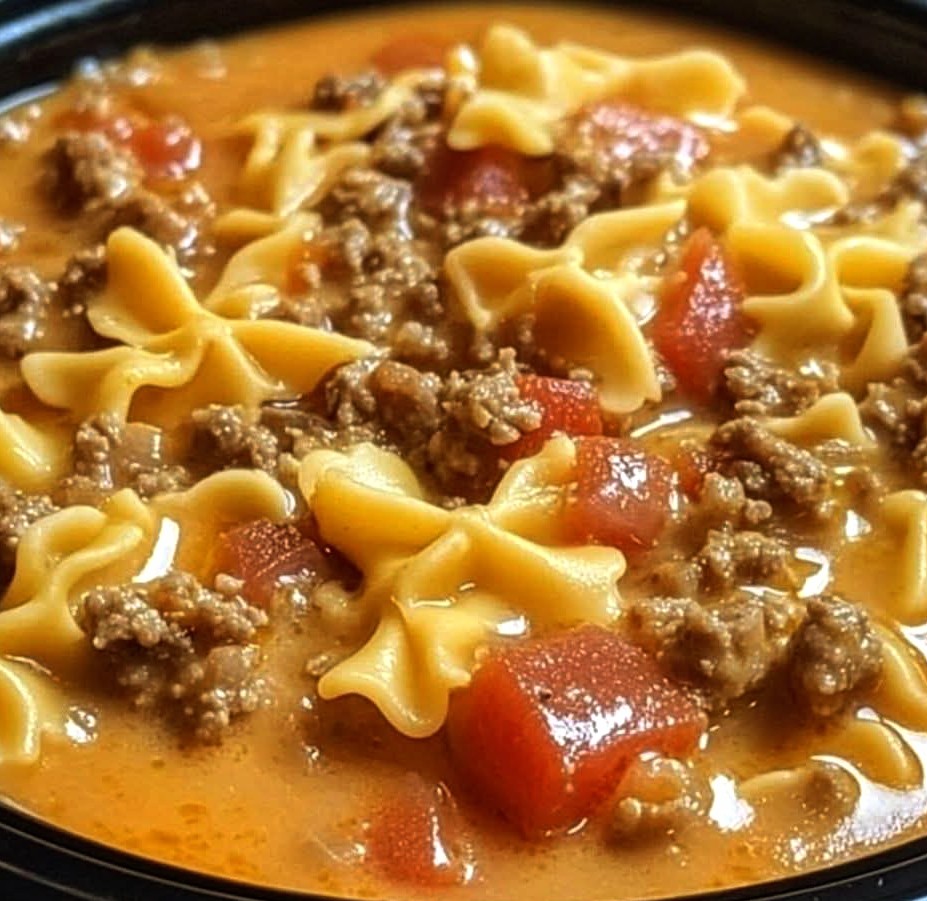 Easy Crockpot Cheesy Ground Beef Pasta