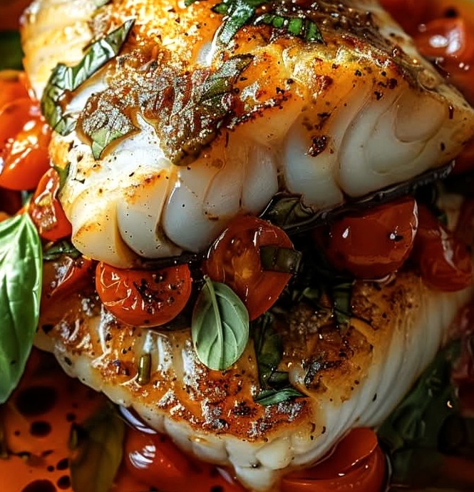 Pan-Seared Mediterranean Cod in Tomato Basil Sauce Recipe