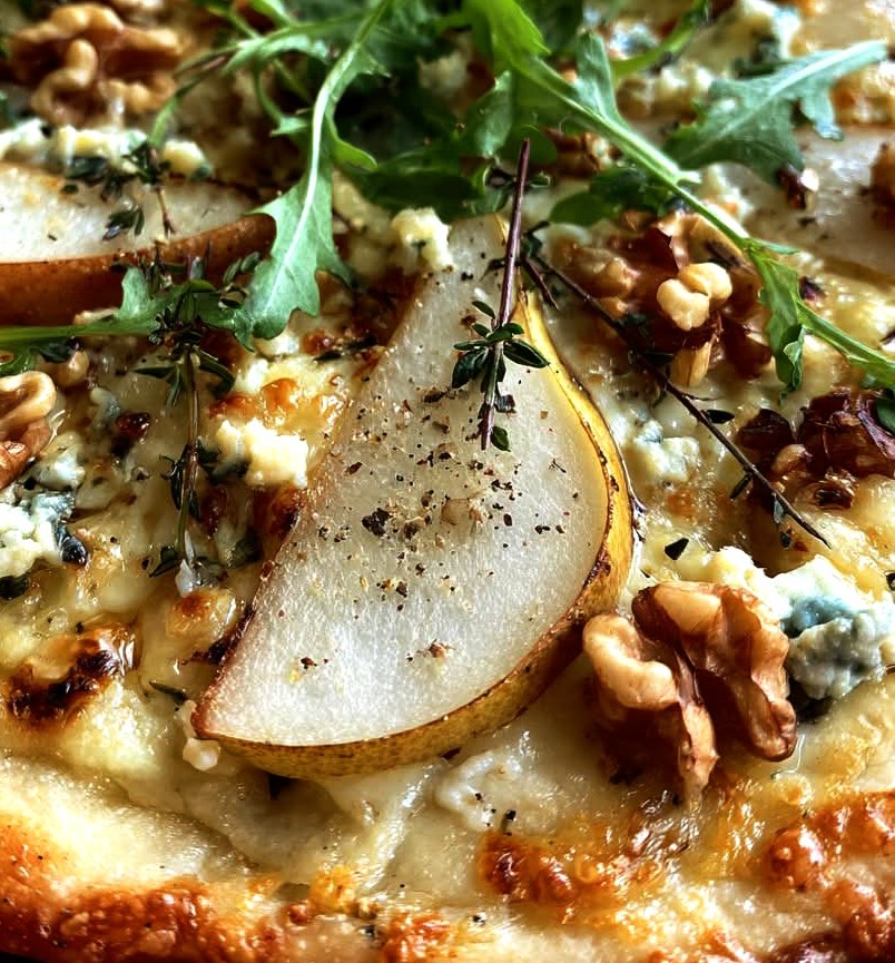Roasted Pear & Gorgonzola Flatbread with Honeyed Walnuts