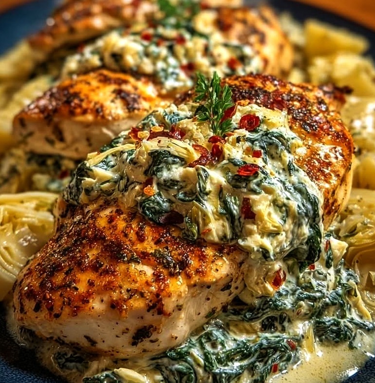 Creamy Spinach Artichoke Chicken with Cottage Cheese