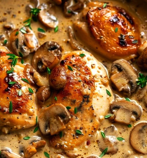 Tender Chicken Breast in Rich Garlic Mushroom Cream Sauce