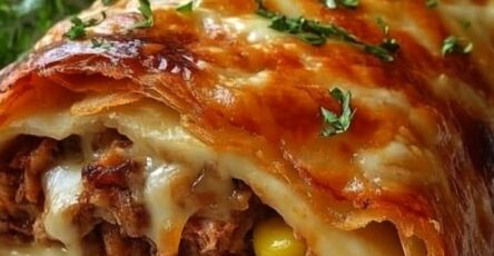 Savory Puff Pastry Roll with Ground Beef & Gooey Cheese