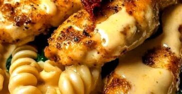Golden Cajun Chicken with Twisted Pasta in Creamy Parmesan