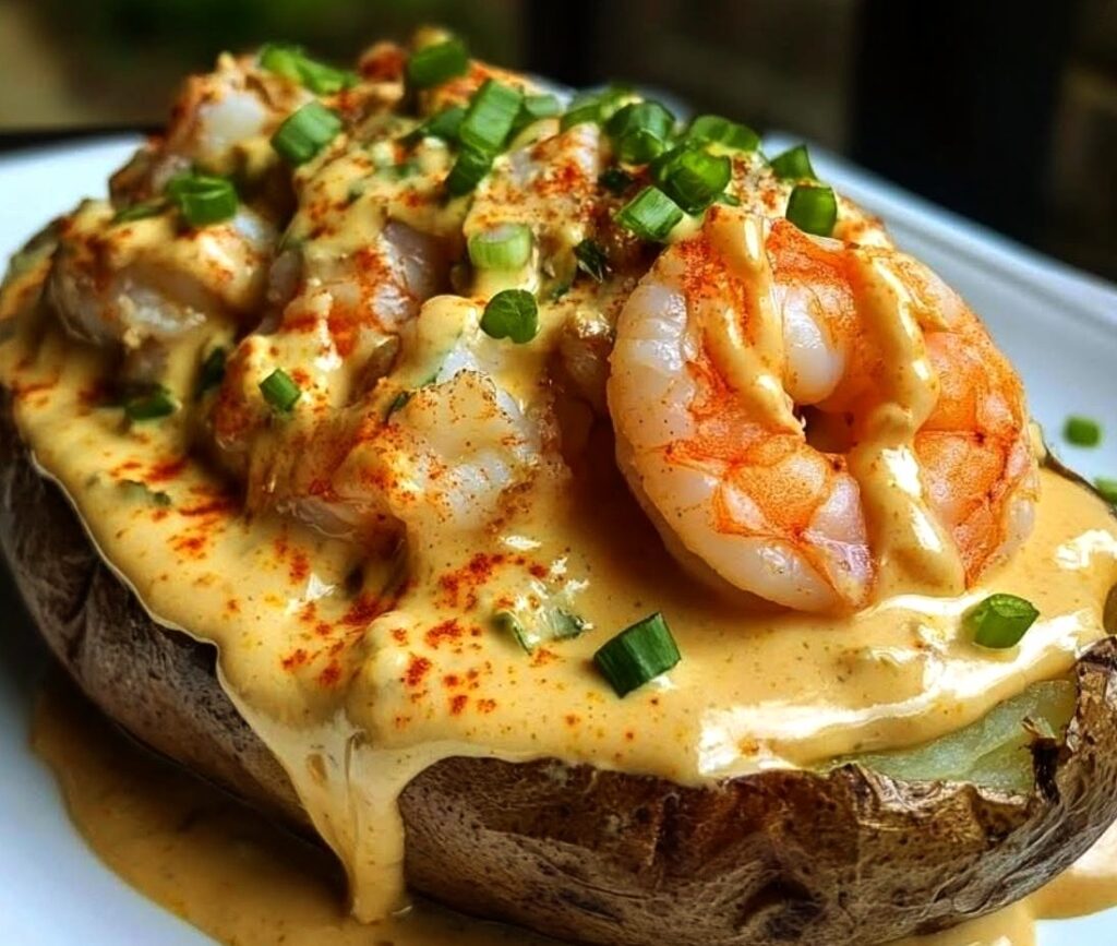 Seafood Loaded Baked Potato with 3-Cheese Cajun Sauce Seafood Loaded Baked Potato with 3-Cheese Cajun Sauce