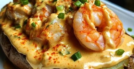 Seafood Loaded Baked Potato with 3-Cheese Cajun Sauce