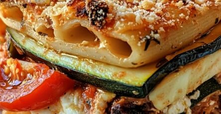 Eggplant Pasta Bake with Tomato & Zucchini