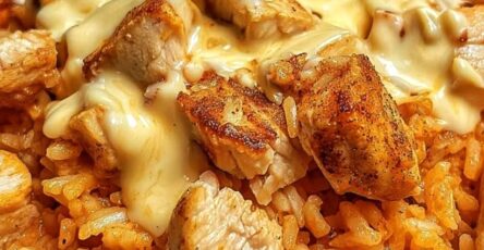 Cheesy Queso Chicken & Rice Skillet