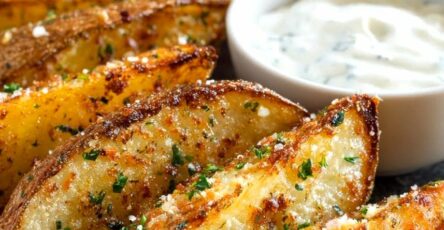 Crispy Baked Garlic Parmesan Potato Wedges