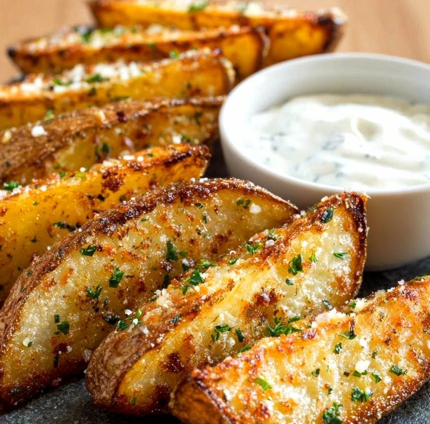Crispy Baked Garlic Parmesan Potato Wedges