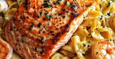 Creamy Salmon and Shrimp Alfredo Pasta
