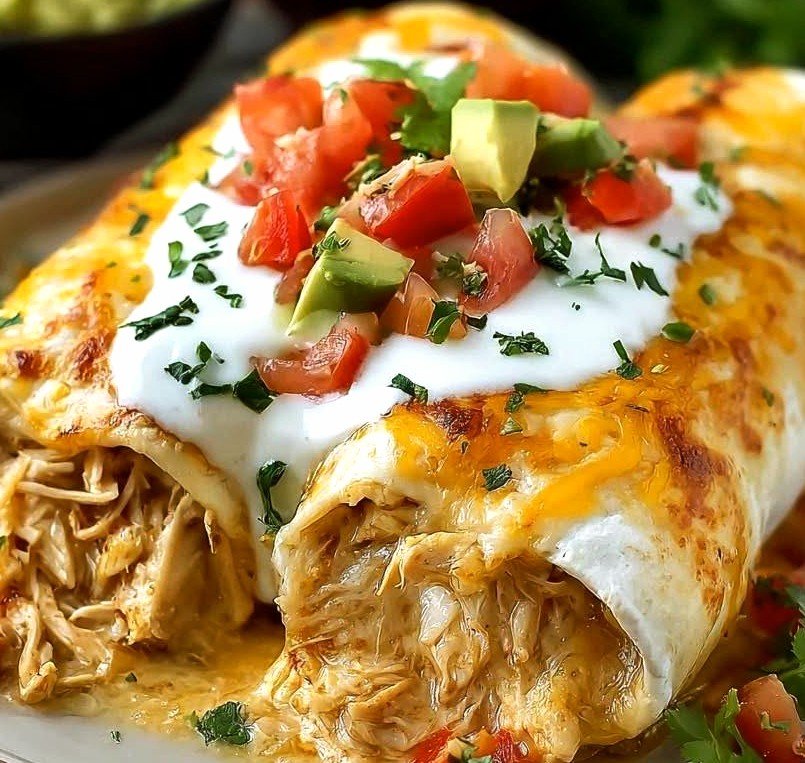 Smothered Baked Chicken Burritos