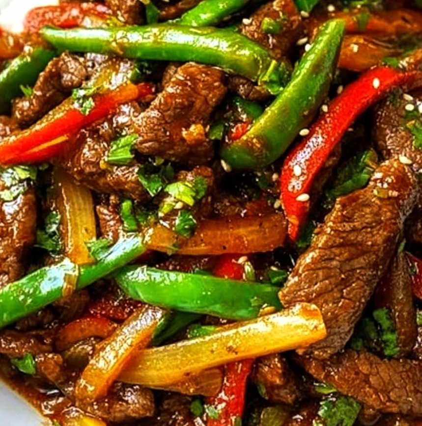 Fiery Black Pepper Beef with Bell Peppers and Onions