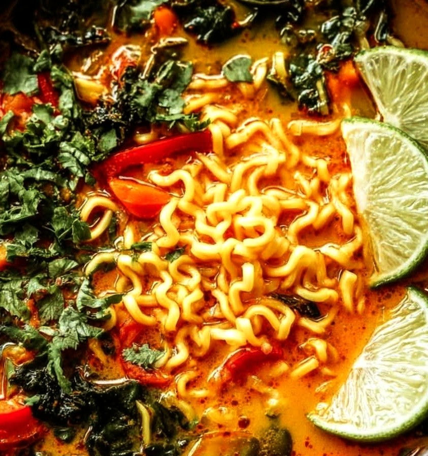 Coconut Curry Noodle Soup with Fresh Lime & Herbs