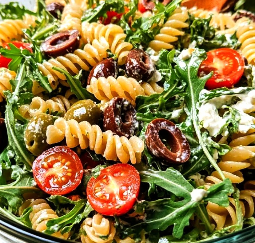 Arugula Pasta Salad with Creamy Goat Cheese & Cherry Tomatoes