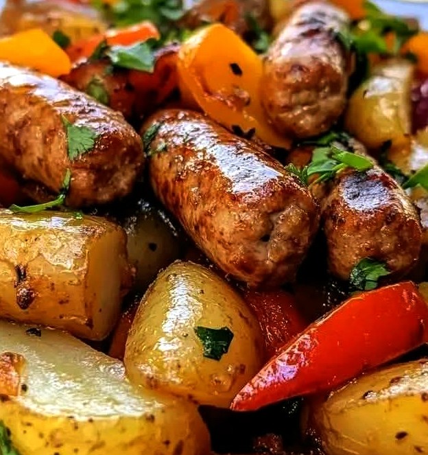 One-Skillet Sausage, Peppers, Potatoes, and Onions