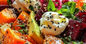 Salade Automnale aux Légumes Rôtis, Avocat et Ricotta Fouettée