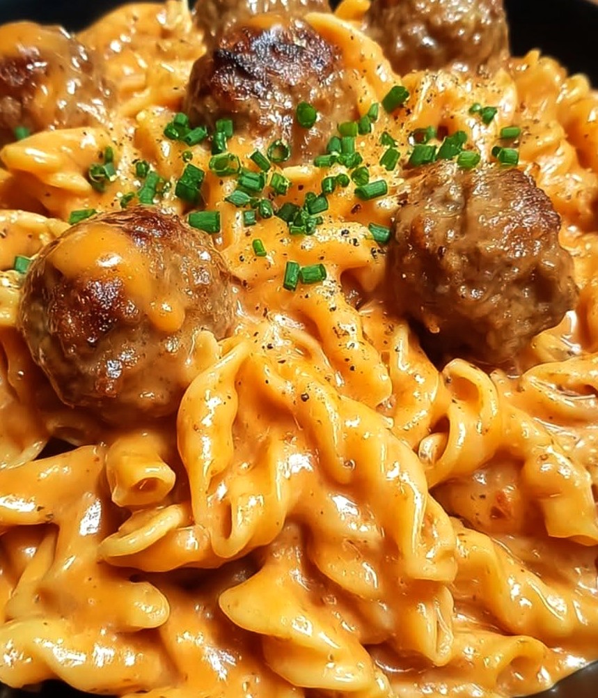 Creamy Cheddar BBQ Ranch Meatball Pasta